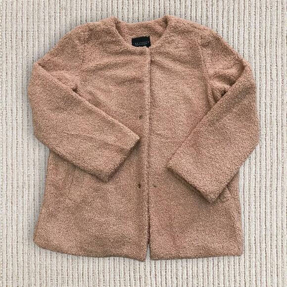 Sanctuary NWT Brown Teddy Fleece Coat Womens L Faux Fur Jacket Snap Front Soft - Picture 1 of 11